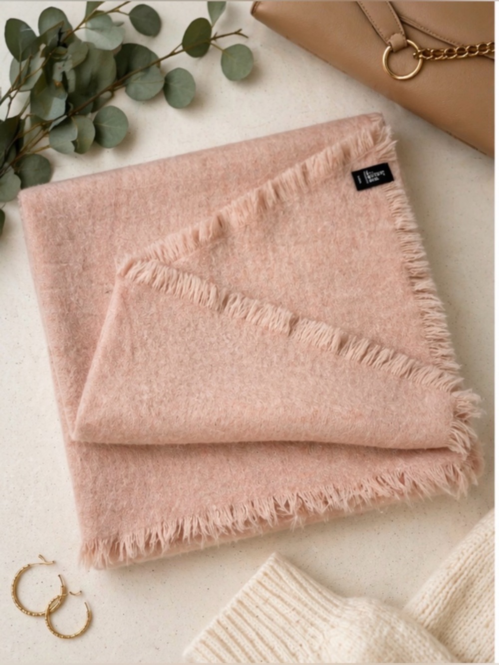 Soft Blush Pink Fuzzy Scarf Wrap Cozy Winter Shawl 19x94